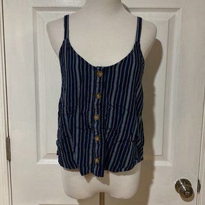 🌺 Hollister Crop Top Blue White Stripe Adjustable Spaghetti Strap Viscose M